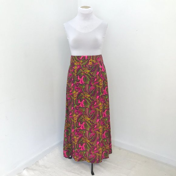 Vintage 70s M/L Cotton Hippy Print Maxi Skirt - Picture 2 of 10